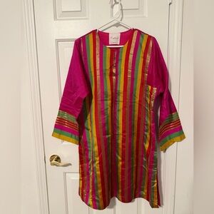 Chapter Multicolor Vertical Stripe Tunic - Magenta, Green, Gold, Yellow